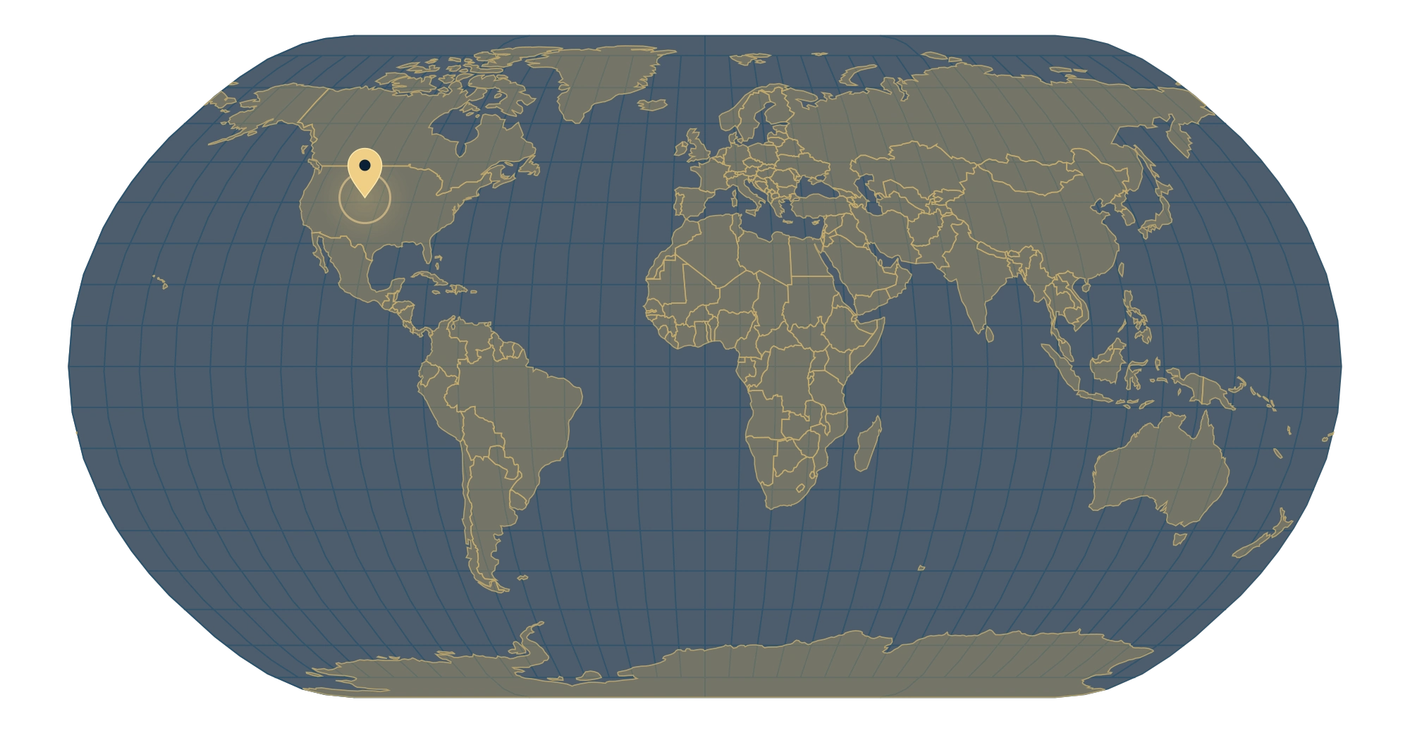 World map marking Cheyenne, Wyoming, United States.